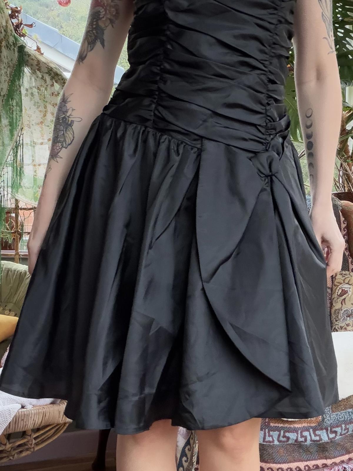 Vintage 1980s Party Dress Black Ruched Spaghetti Strap Dress Size  12