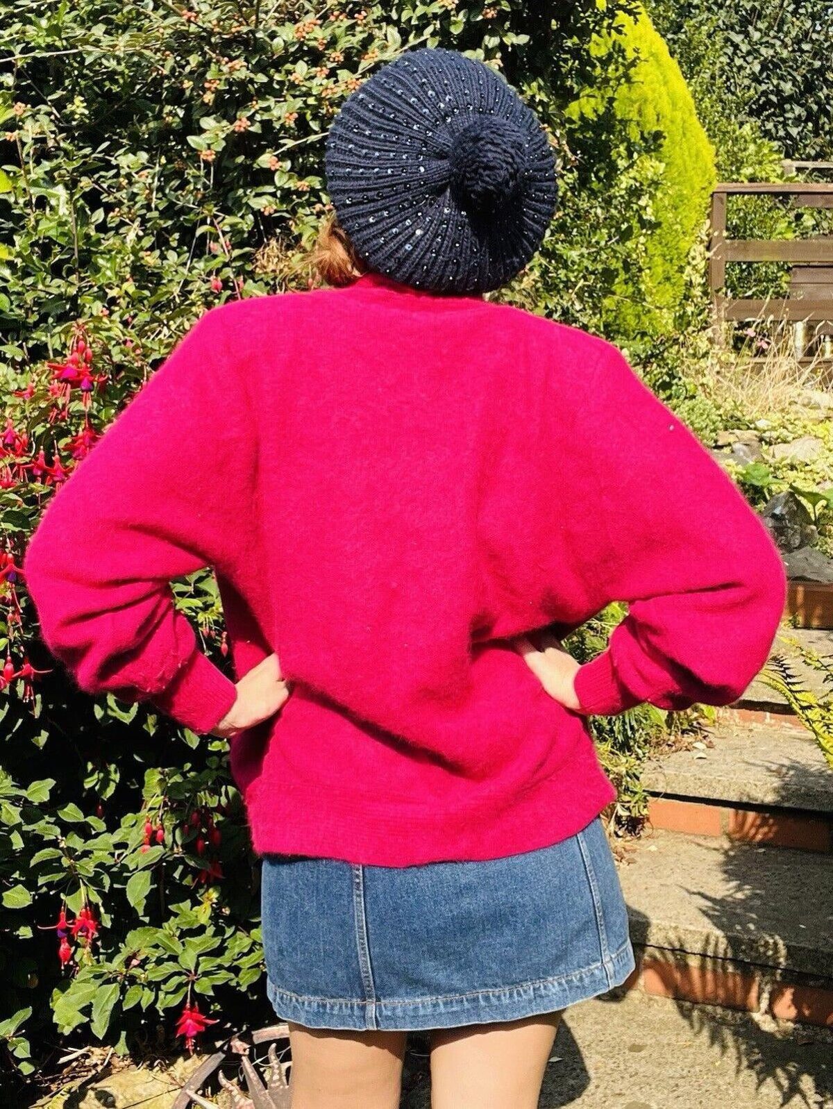 Vintage 1980s Retro Cardigan Fluffy Woolly Knit 1980s Warm Winter Jumper Size M