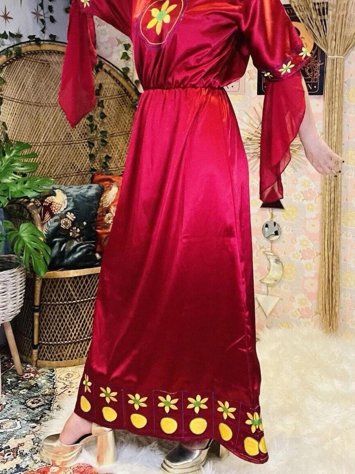 Festival Cosplay Maxi Dress Medieval Wizard Floaty Sleeves Embroidered Red 10