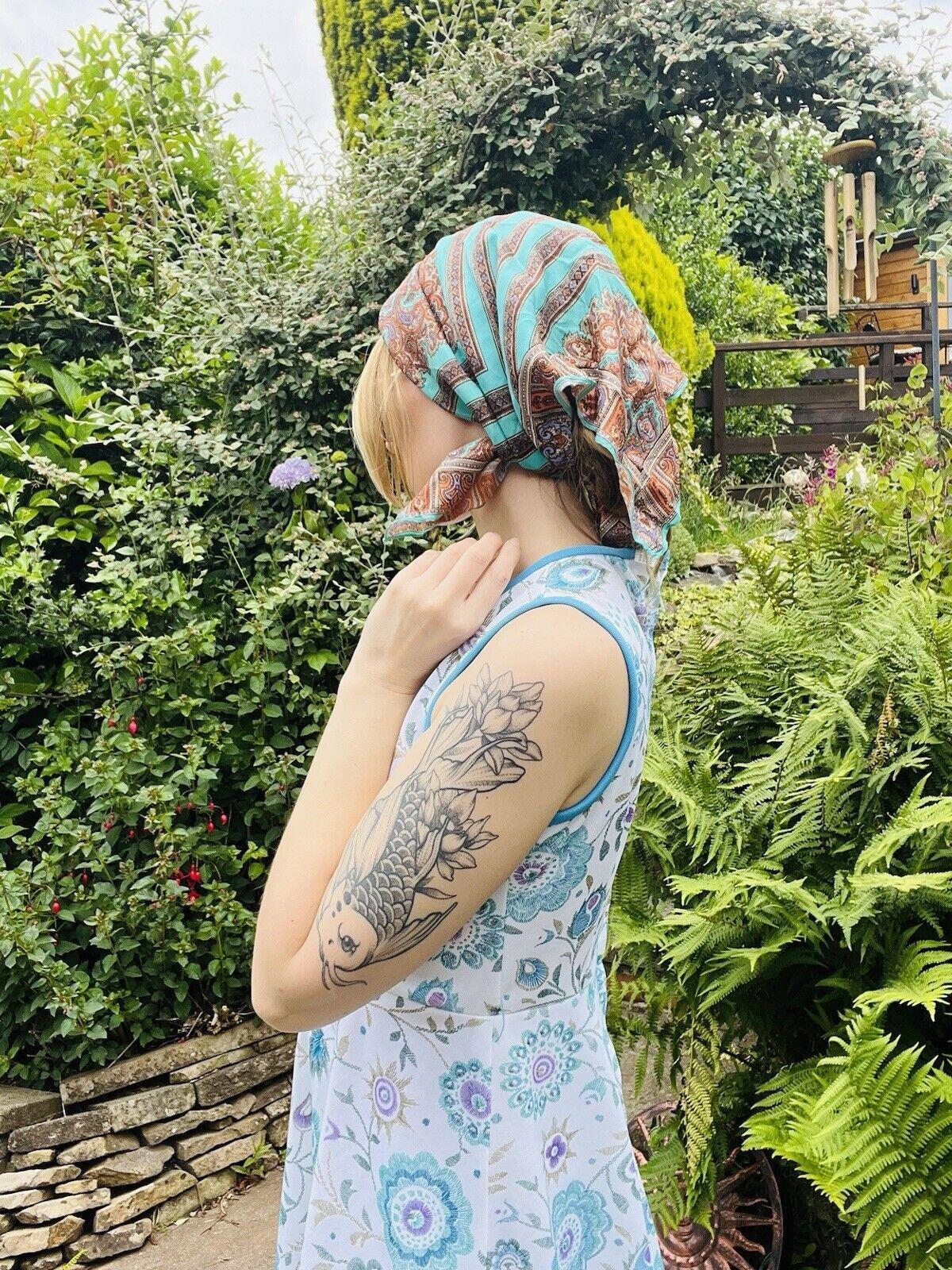 Vintage 1970s Neck Scarf With Colourful Hippie Boho Paisley Pattern
