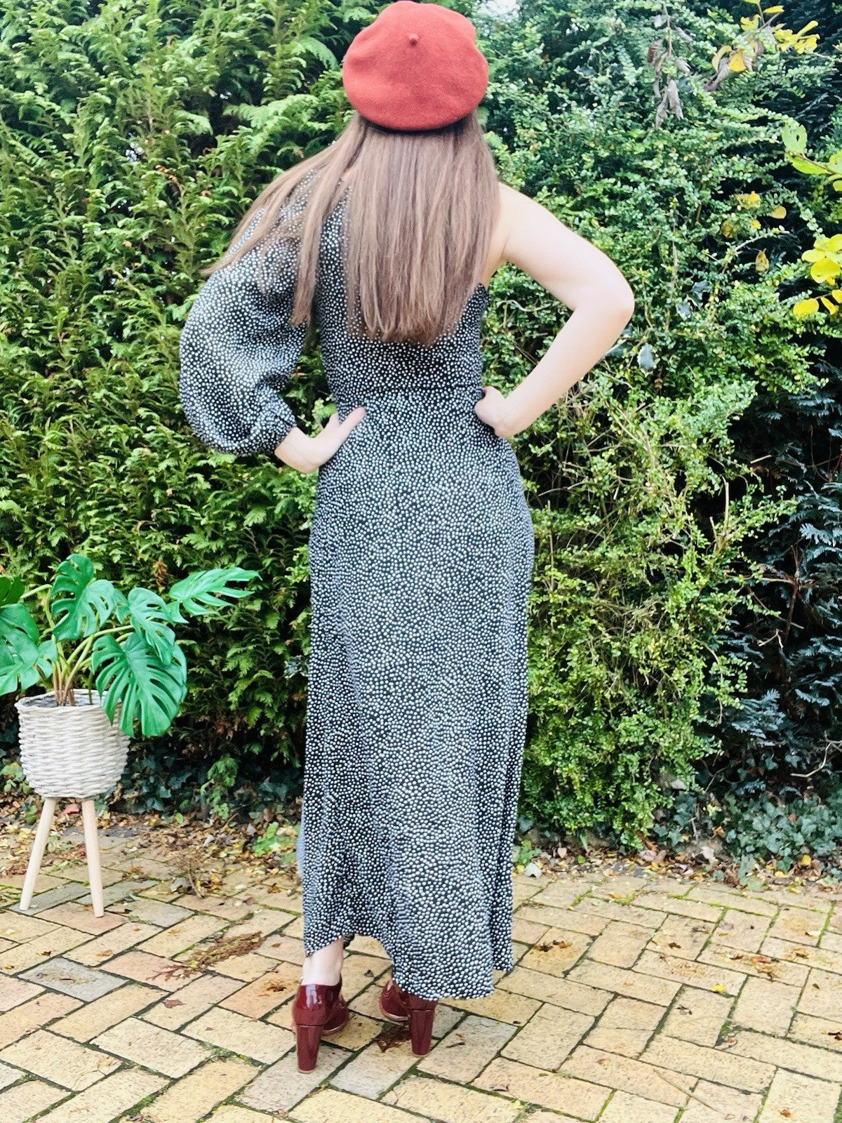 One Shoulder Maxi dress By Free People 6 To 8 Leg split hippie boho Polkadot