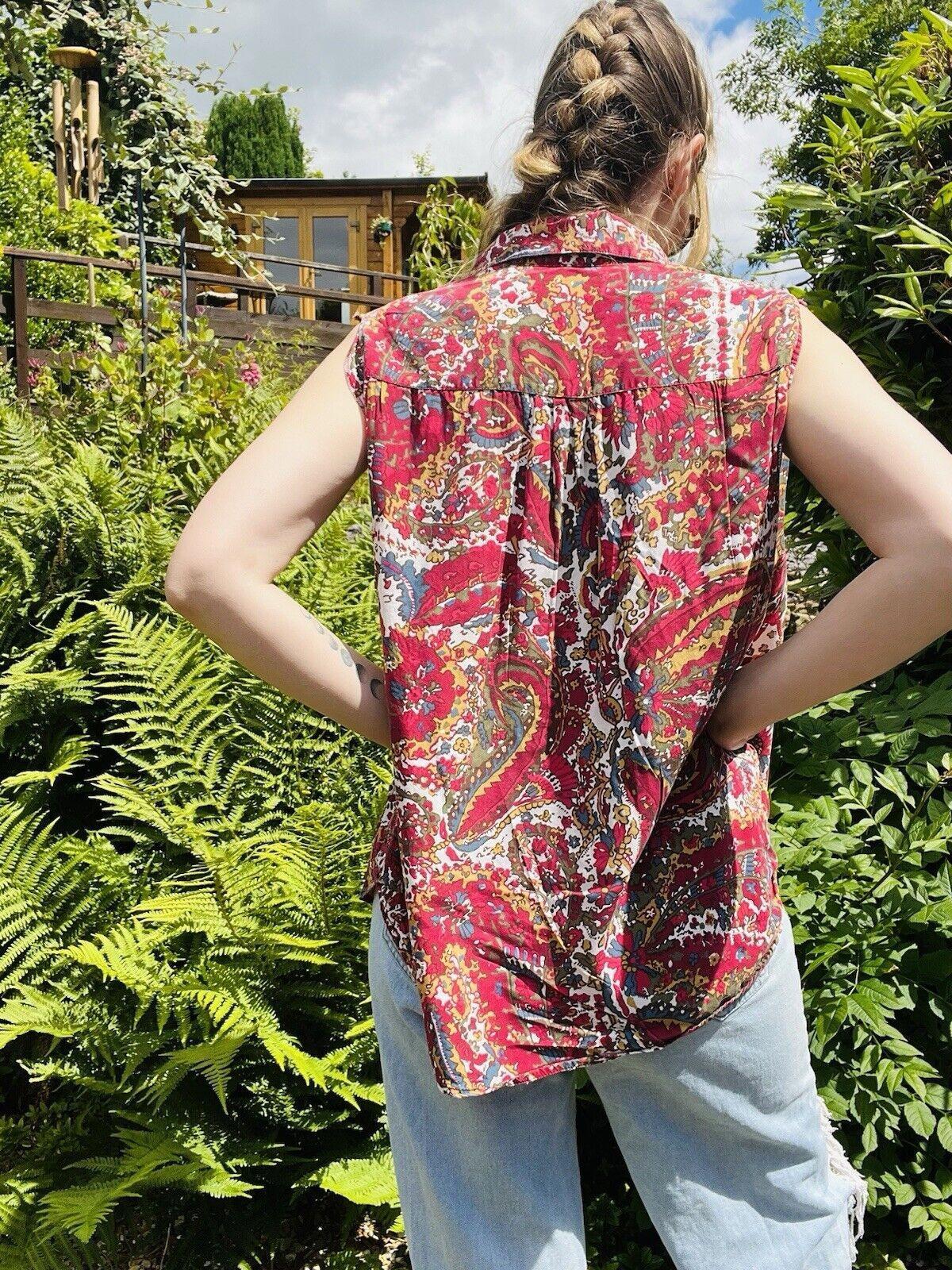 Vintage Y2K Paisley Shirt Hippie boho Sleeveless Blouse By March Landing Size 18