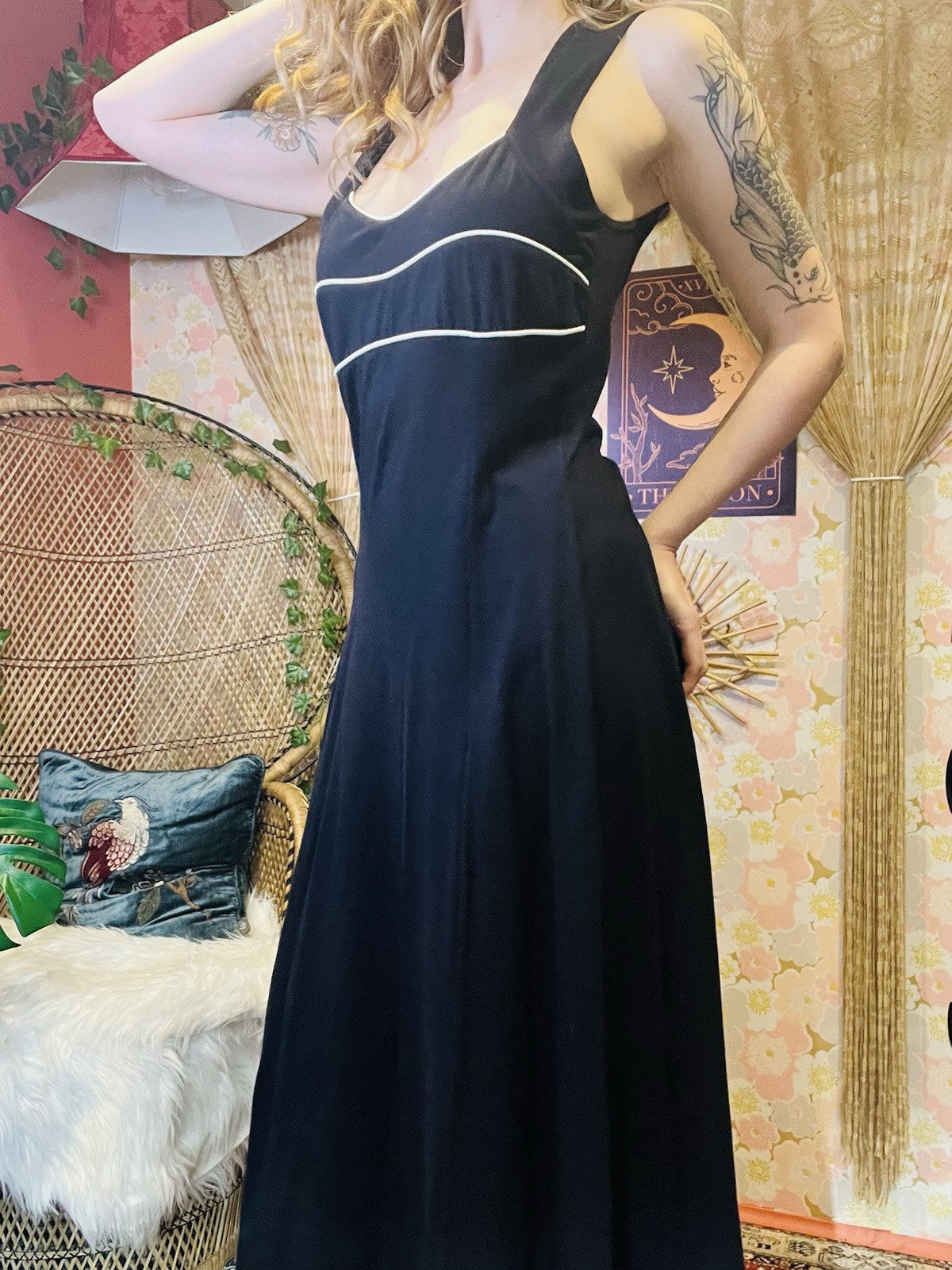 Vintage 1990s Maxi Dress By Collection Long Nautical Sailor Summer Dress Blue 12