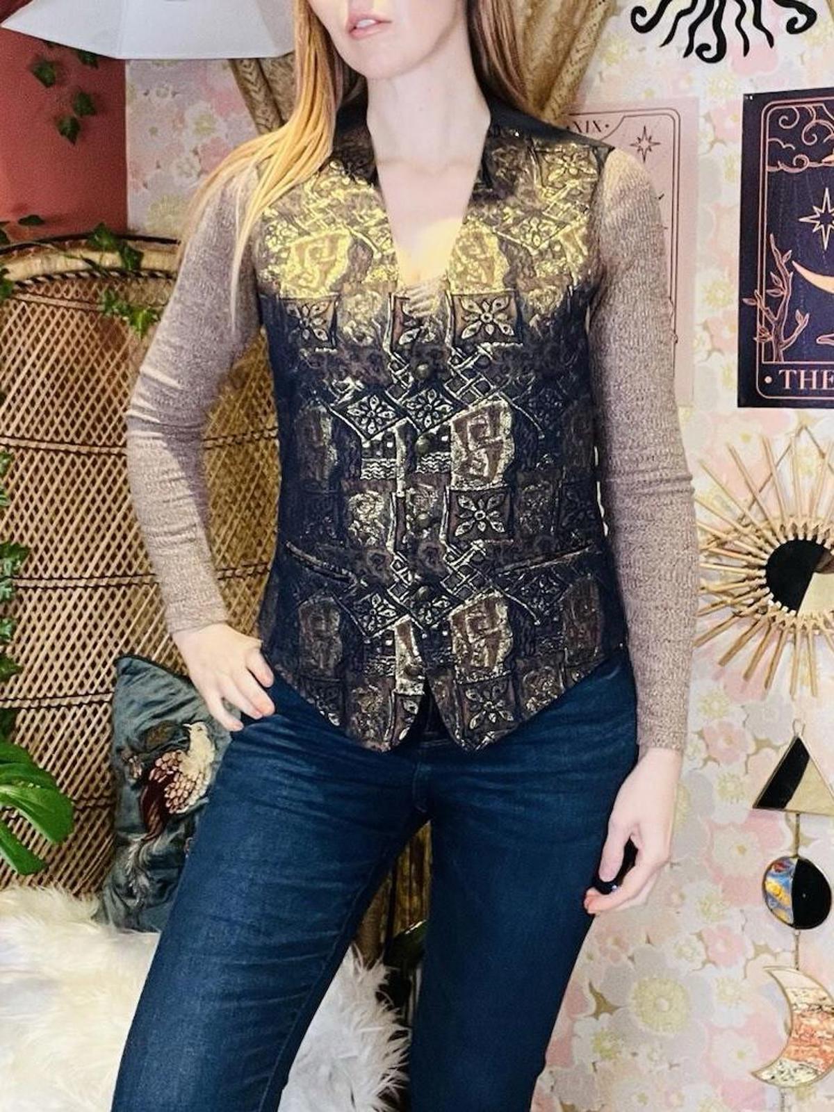 Vintage 1990s Waistcoat By Angelo Litrico Tapestry Style Button Front Vest M 14