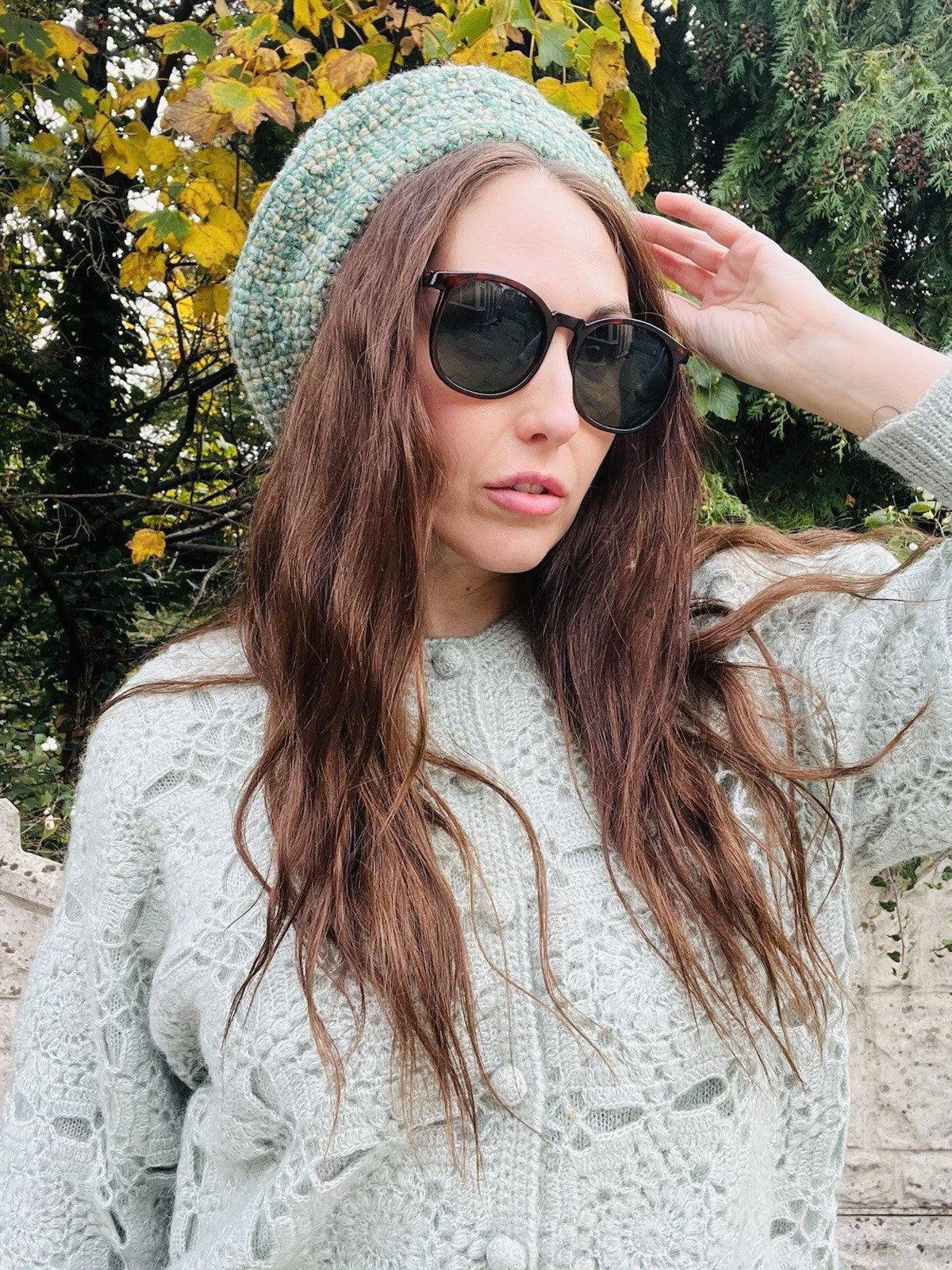 Vintage Knit Beret Hat 56com Small Retro Knitted Green Beige Preppy Hat