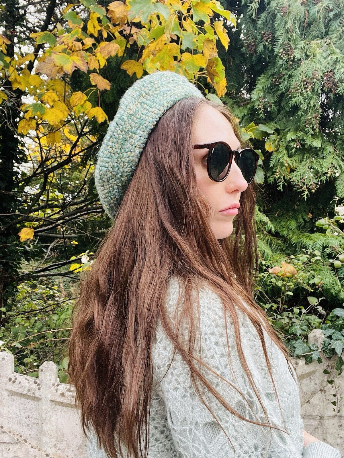 Vintage Knit Beret Hat 56com Small Retro Knitted Green Beige Preppy Hat