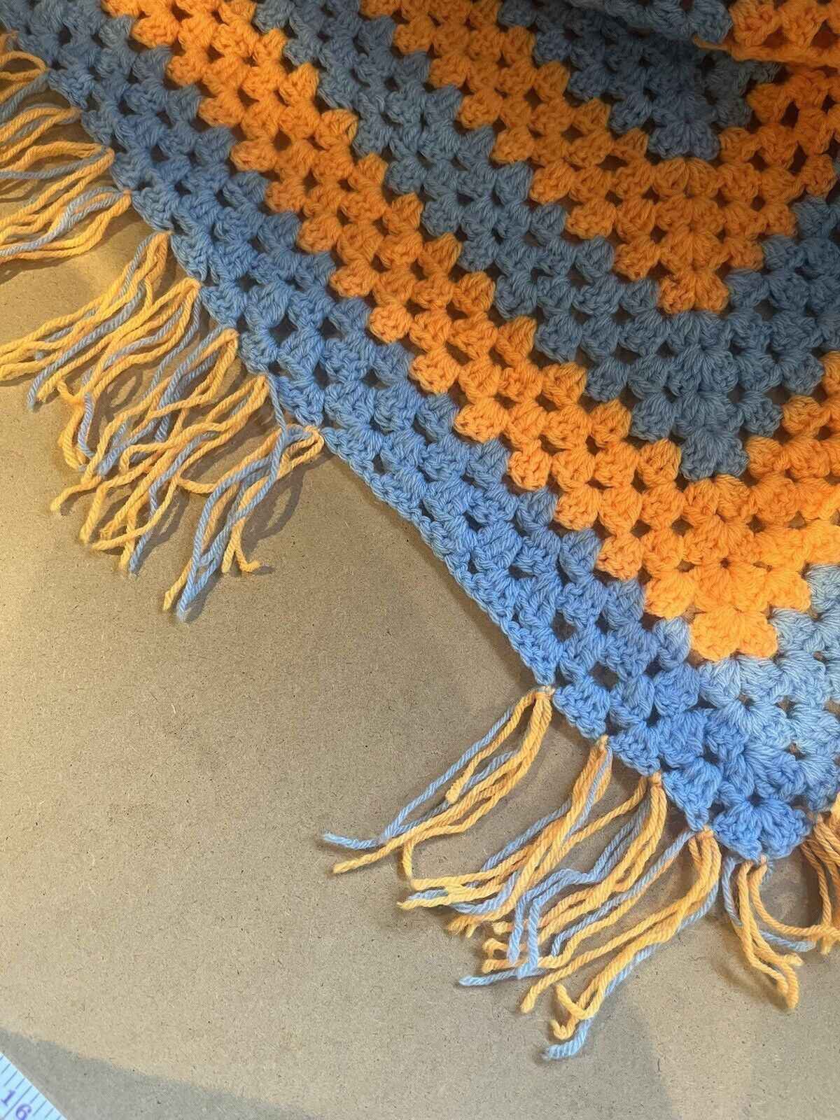 Vintage Boho Crochet Shawl Hippie Triangle Knit Wrap Cape Cottage Whimsy Scarf