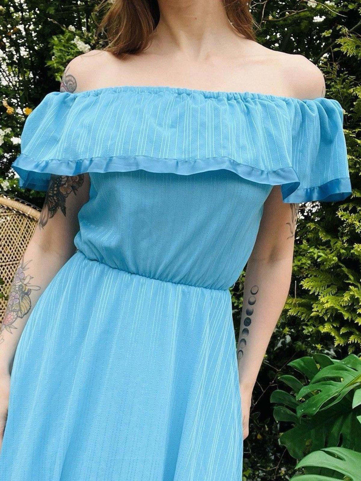 Vintage 1970s Maxi Dress By C&A Long Bardot Shoulder Layered Prairie Dress 8