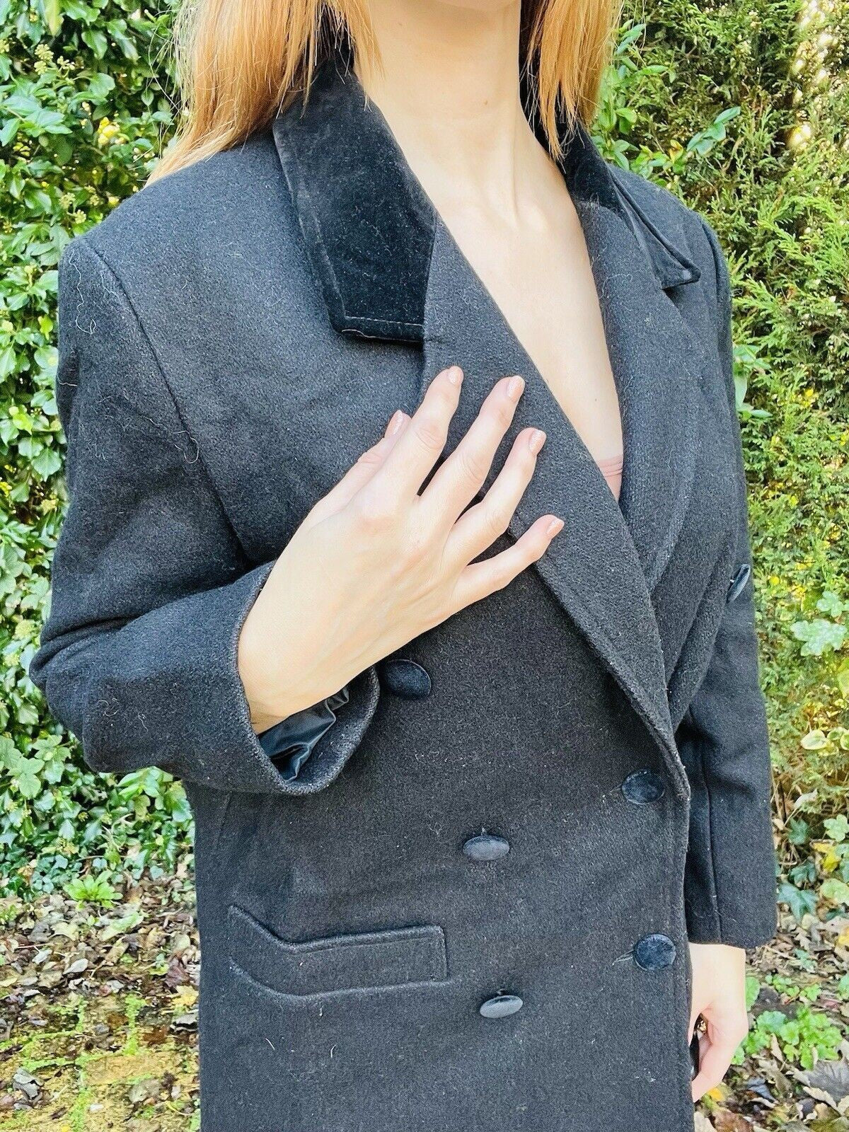 Vintage 70s Winter Coat By Etam Warm Black Jacket With Velvet Collar Size 14