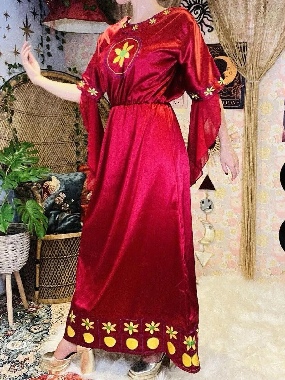 Festival Cosplay Maxi Dress Medieval Wizard Floaty Sleeves Embroidered Red 10