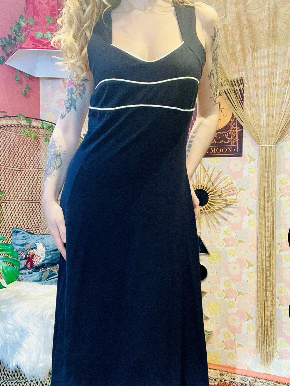 Vintage 1990s Maxi Dress By Collection Long Nautical Sailor Summer Dress Blue 12