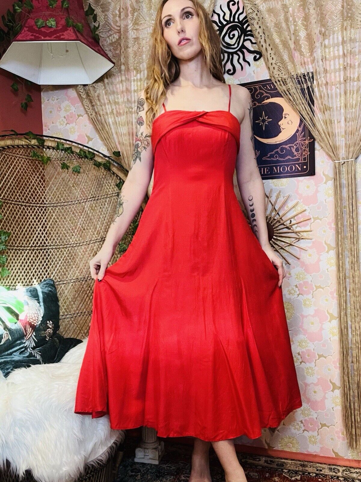 Vintage 1990s Summer Dress By Next Simple Floaty Strappy Dress Red Size 10