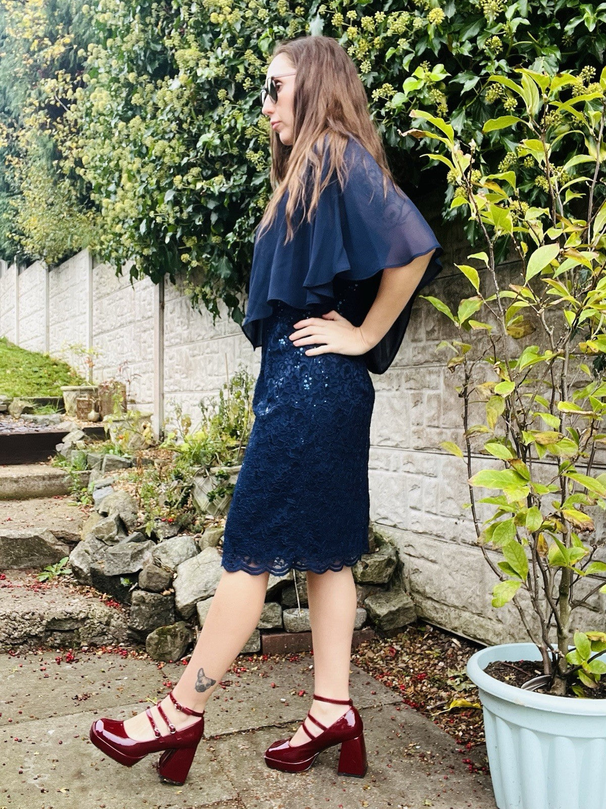 Vintage 1980s Cocktail Dress Blue Size 18 To 20 Retro Lace  80s With Sheer Cape