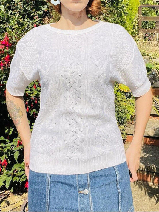 Vintage 80s Knitted Jumper By Canda Short Sleeve Lightweight Knit Sweater 12 14