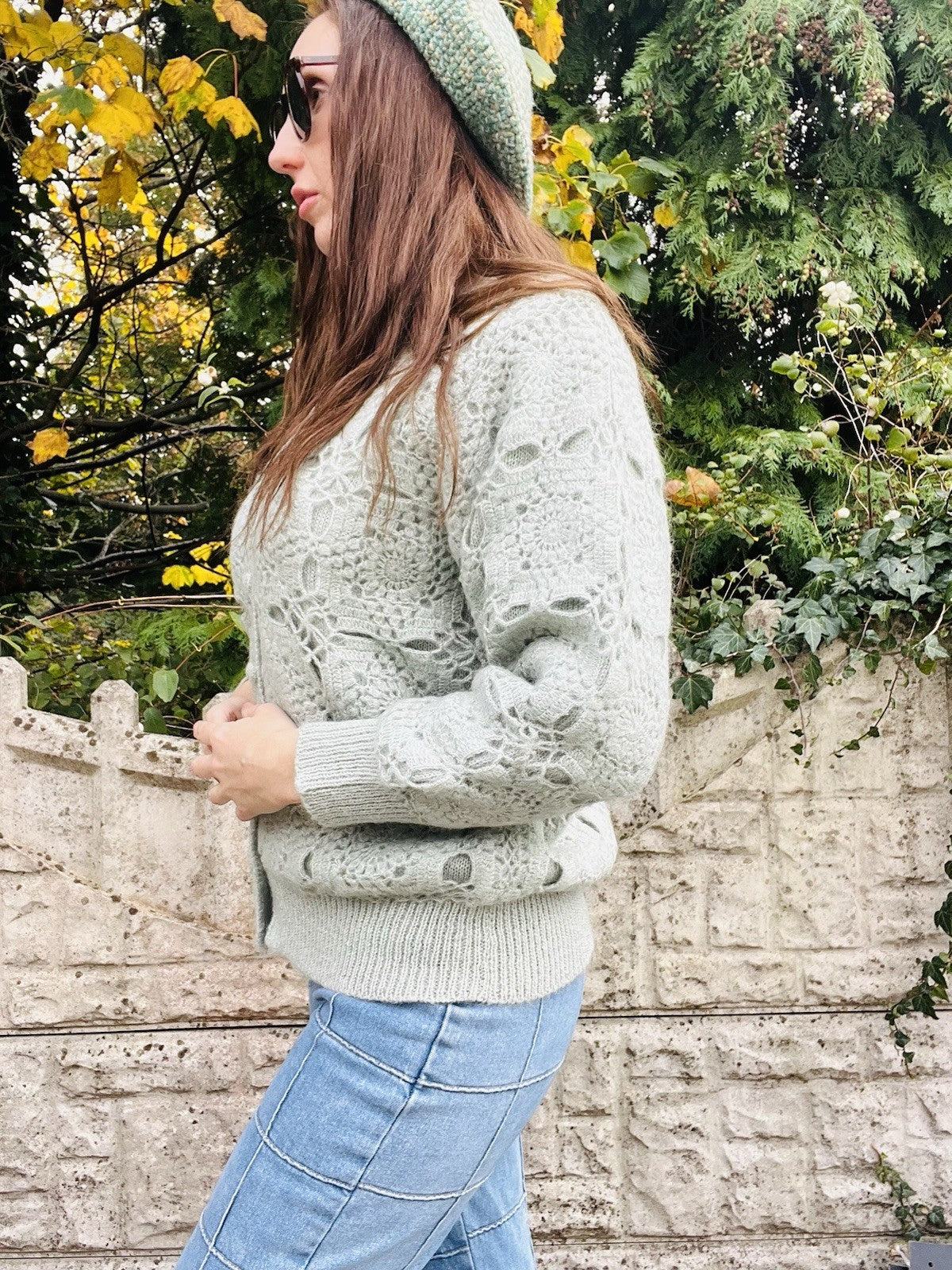 Vintage Crochet Cardigan Green Size 10-12 M By Precise Boho Cottagecore Jumper