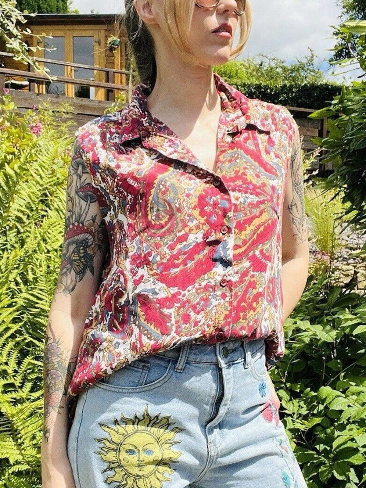 Vintage Y2K Paisley Shirt Hippie boho Sleeveless Blouse By March Landing Size 18