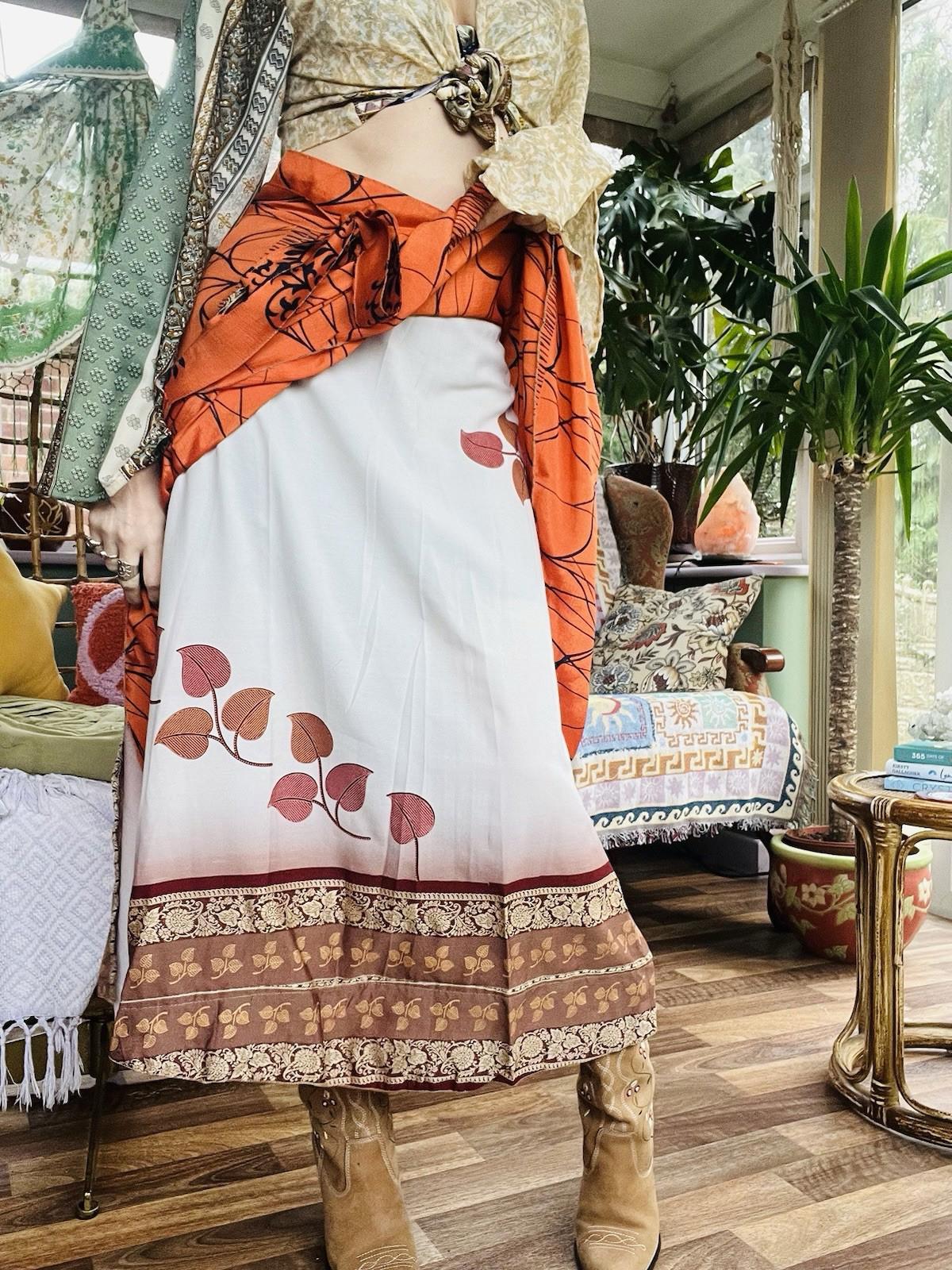 Layered Hippie Maxi Skirt Vintage Sari Silk Hippie Boho Long Gypsy Wrap Skirt