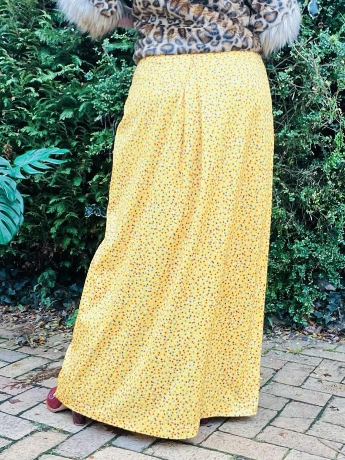 Vintage 1960s Maxi Skirt Size 10 Yellow Long Polkadot Retro 60s Skirt High Waist