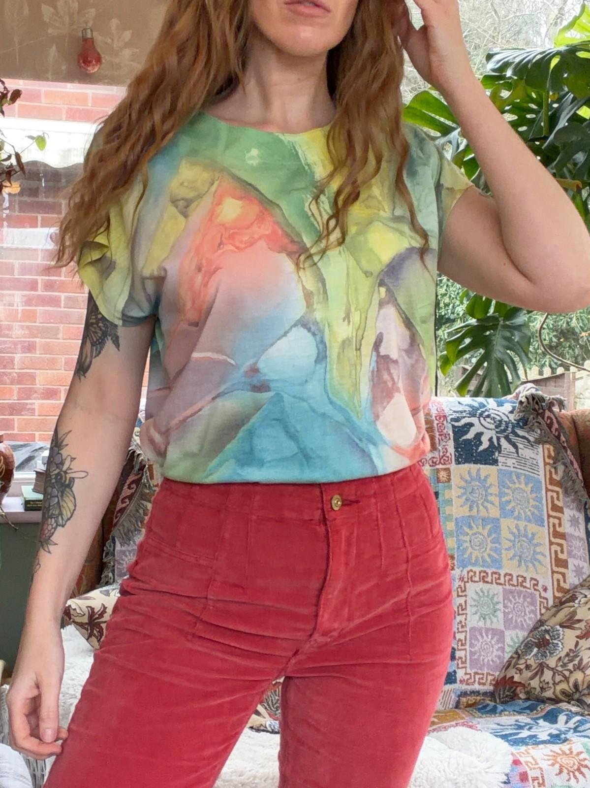 Vintage 1990s Summer T-shirt By Anni Folli Pastel Watercolour tee t shirt 12