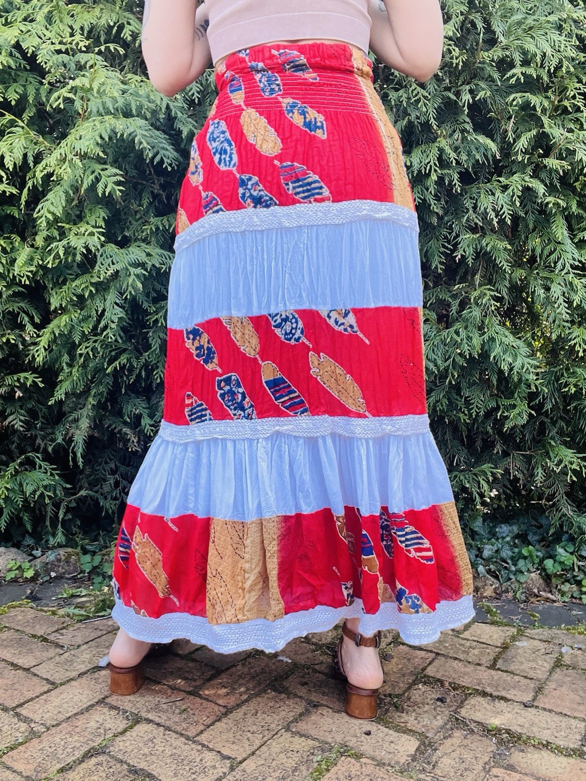 Vintage 1990s Maxi Skirt Hippie Boho Layered Frilly Long Festival Summer 8-10