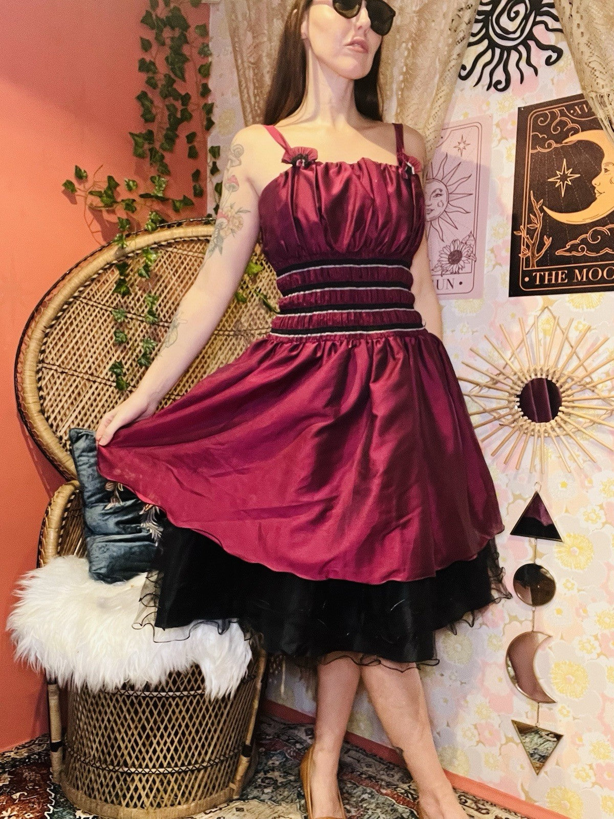 Vintage 1990s Party Dress Purple Size 10 Cinched Waist Grunge Layered Tulle S