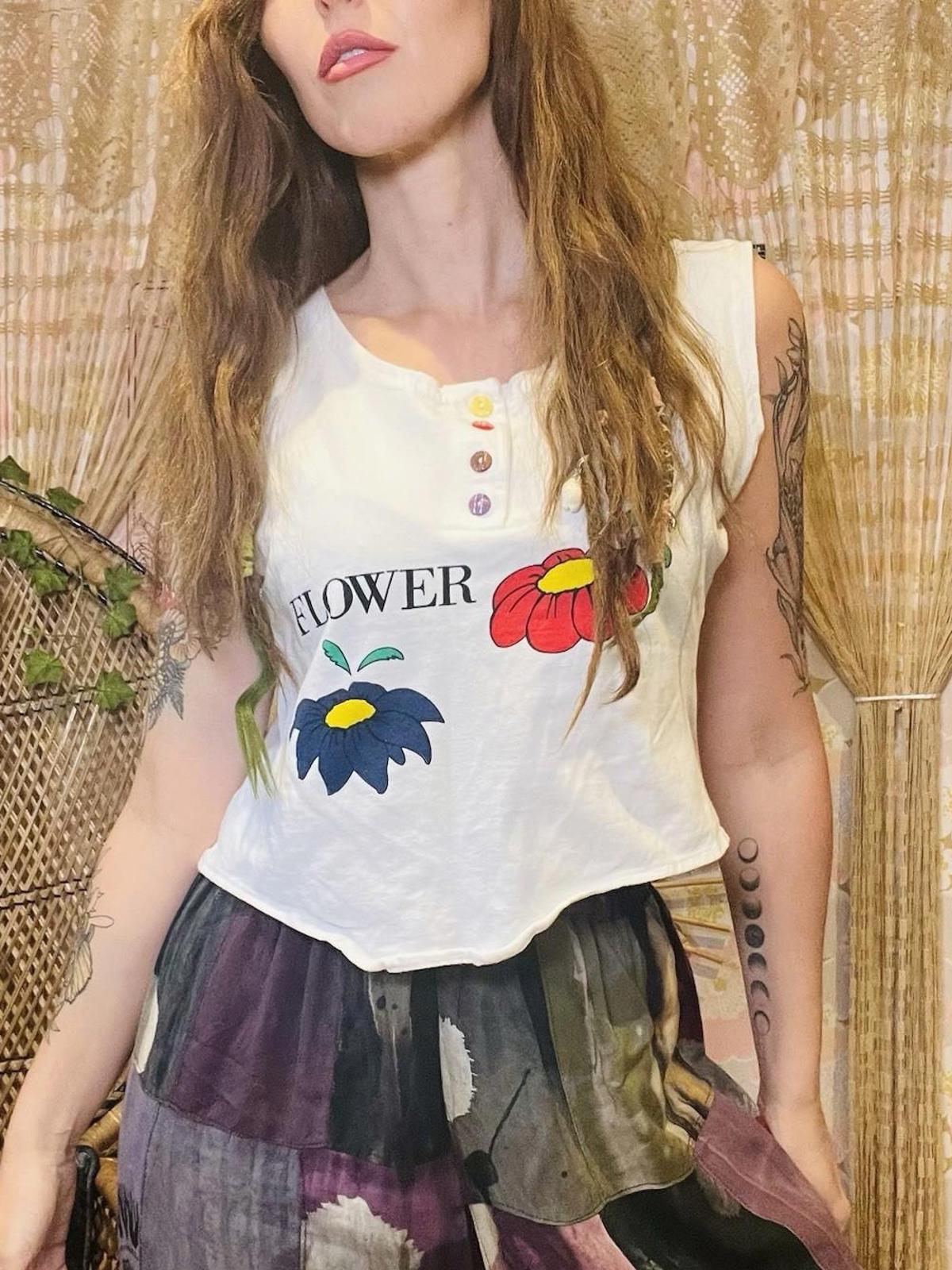 Vintage 1980s Vest Top Tank Top Retro Summer Cotton Sleeveless T-shirt 12