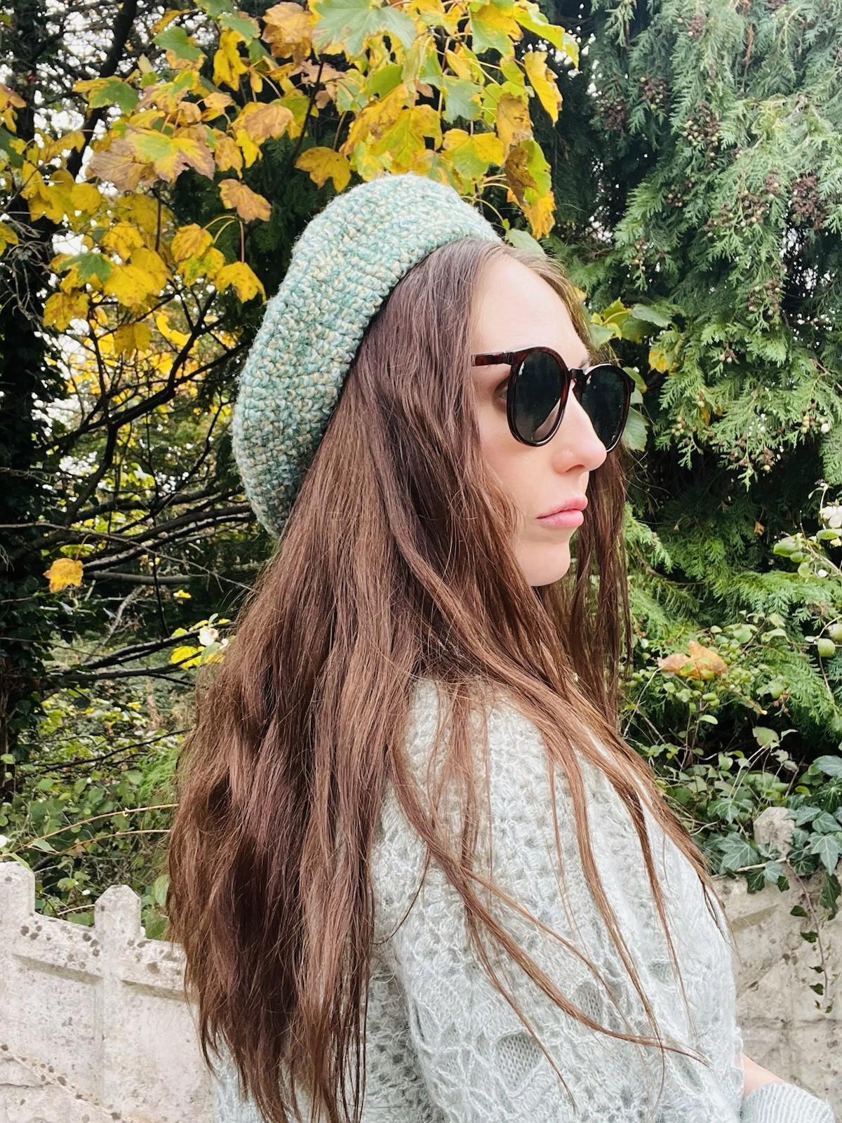Vintage Knit Beret Hat 56com Small Retro Knitted Green Beige Preppy Hat