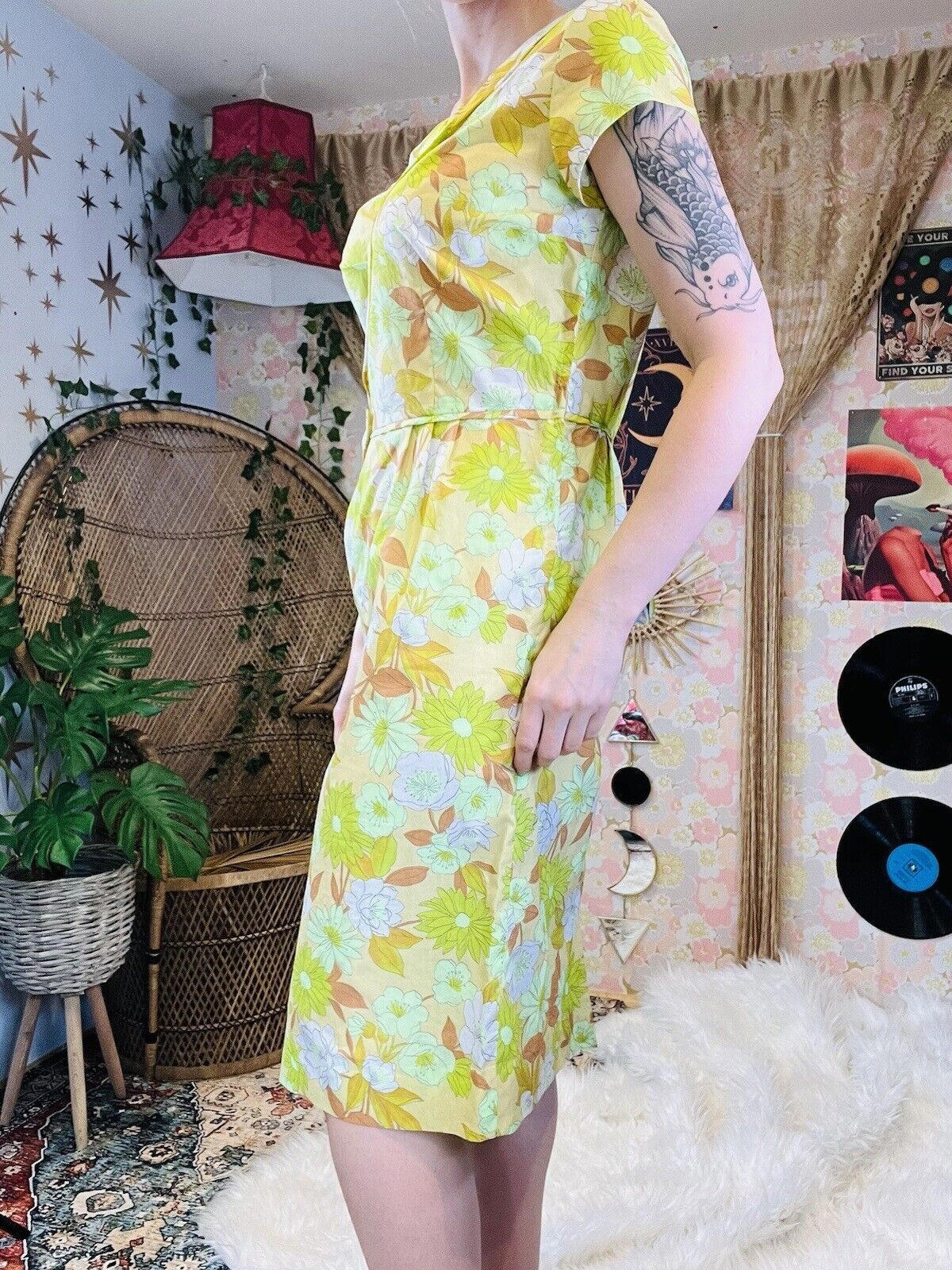 Vintage 1960s Summer Dress By Gileric Wrap Front With Bow Knee Length Size 12