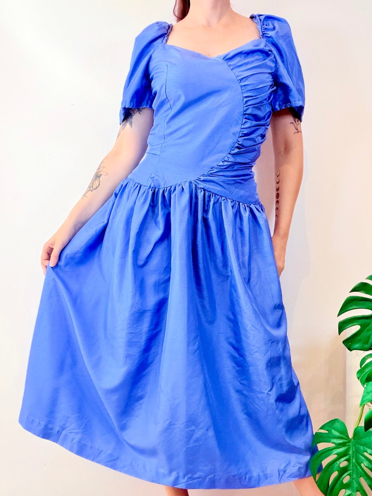 Vintage Blue Prom Dress with Ruched Detail Party Bridesmaid Eveningwear Size 12