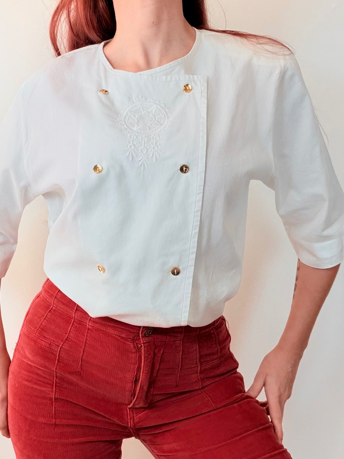 Vintage 1990s Cotton Shirt White Embroidered Detail Size 12