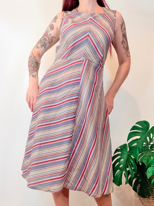 Vintage Striped Midi Dress Lightweight summer Dress Size 12