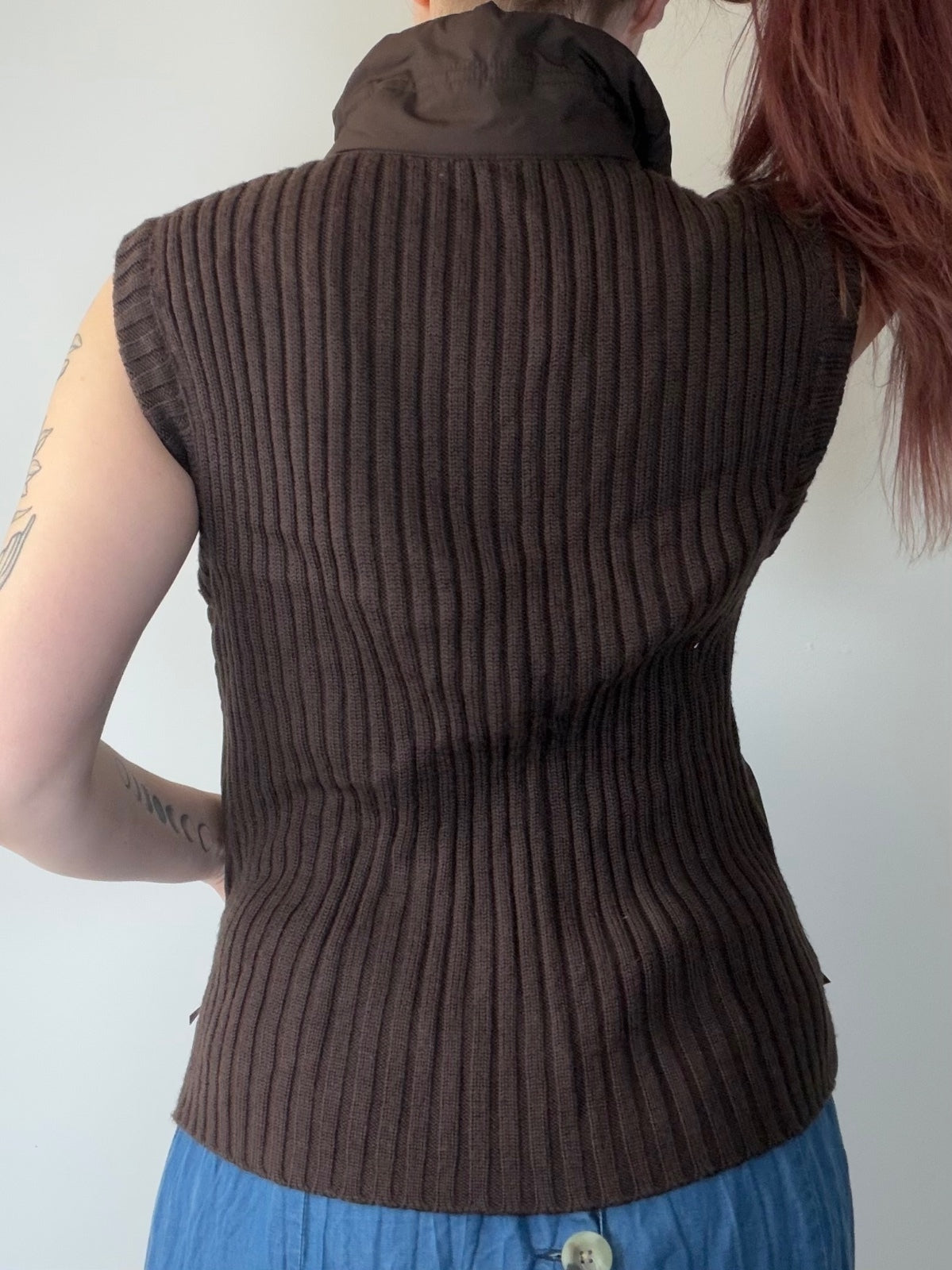 Vintage Y2K Gilet By Per Una Brown Quilted Ribbed Knit Sleeveless Vest Size L 12