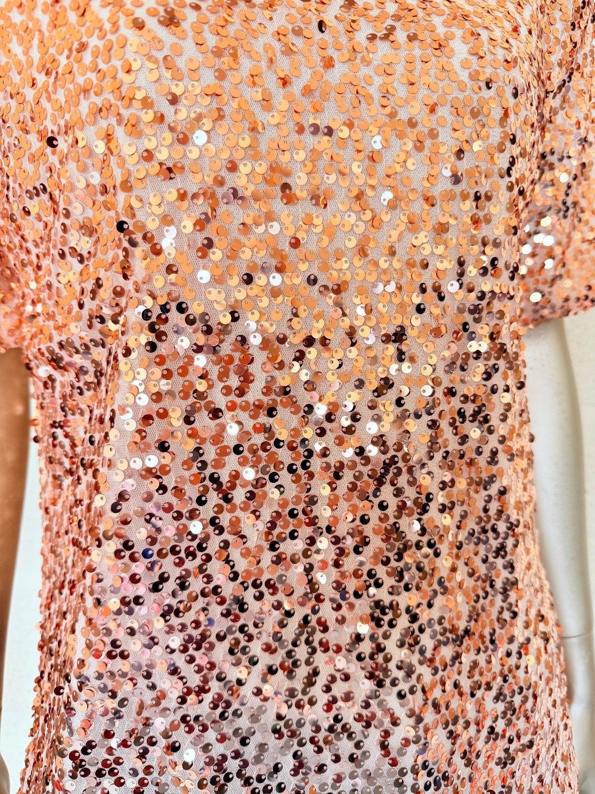 Gold Sequin Top Embellished Short Sleeve Party Festival T shirt Size 14 to 16