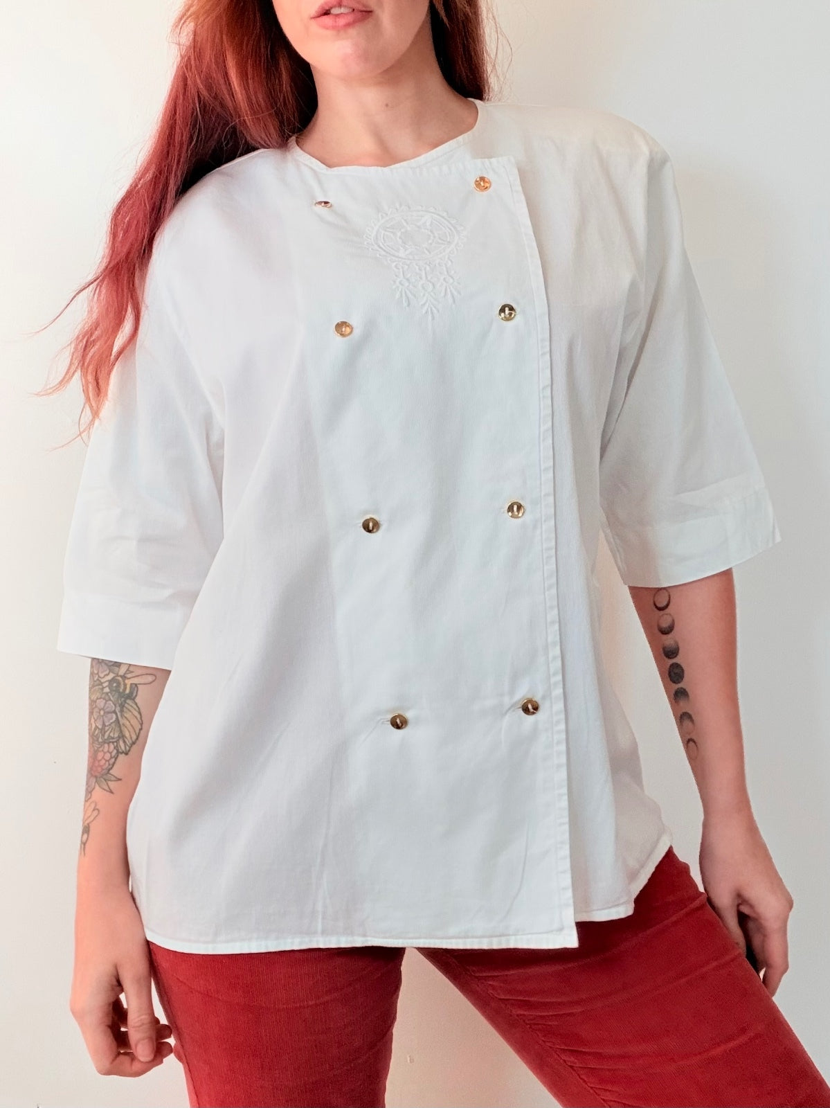 Vintage 1990s Cotton Shirt White Embroidered Detail Size 12