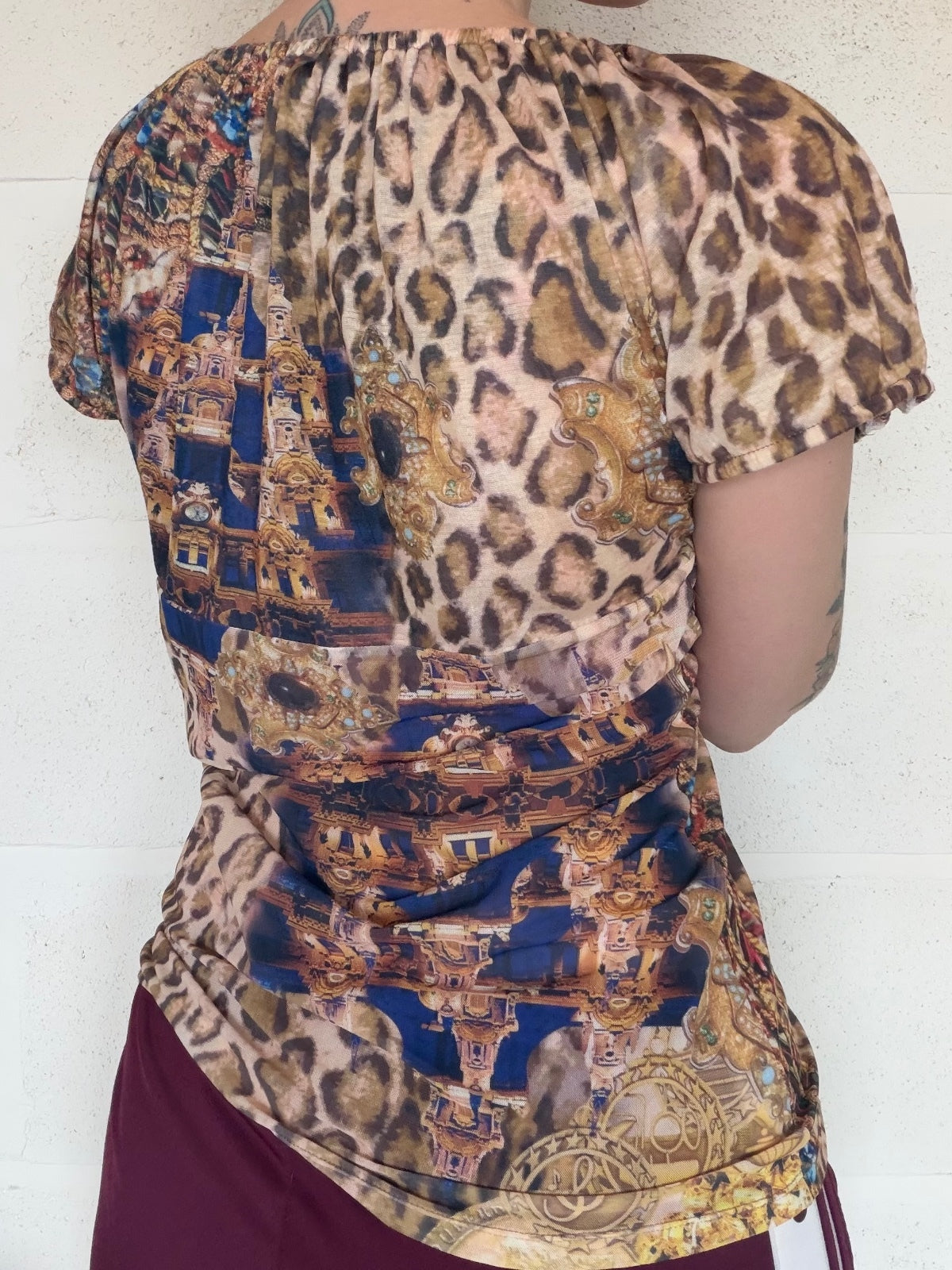 Vintage Y2k beaded top Alberto Makali Short Sleeve animal print button tshirt L