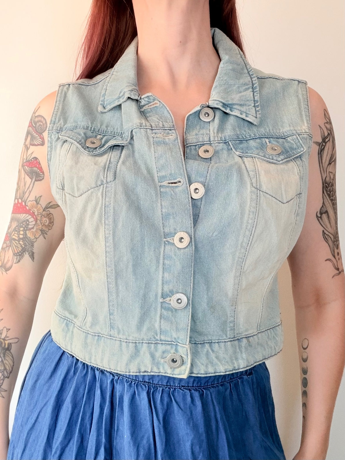 Light Blue Denim Sleeveless Vest Jacket Size M 10 to 12