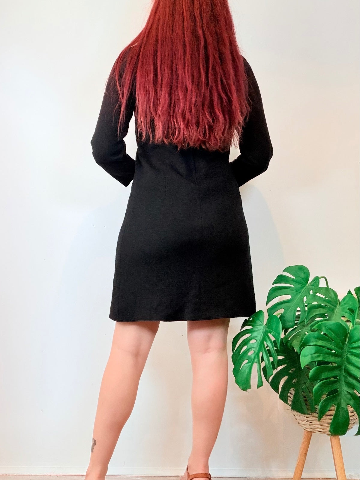 Vintage 1960s Mini Dress Wool with Beaded Detail and Peter Pan Collar Size 12 14