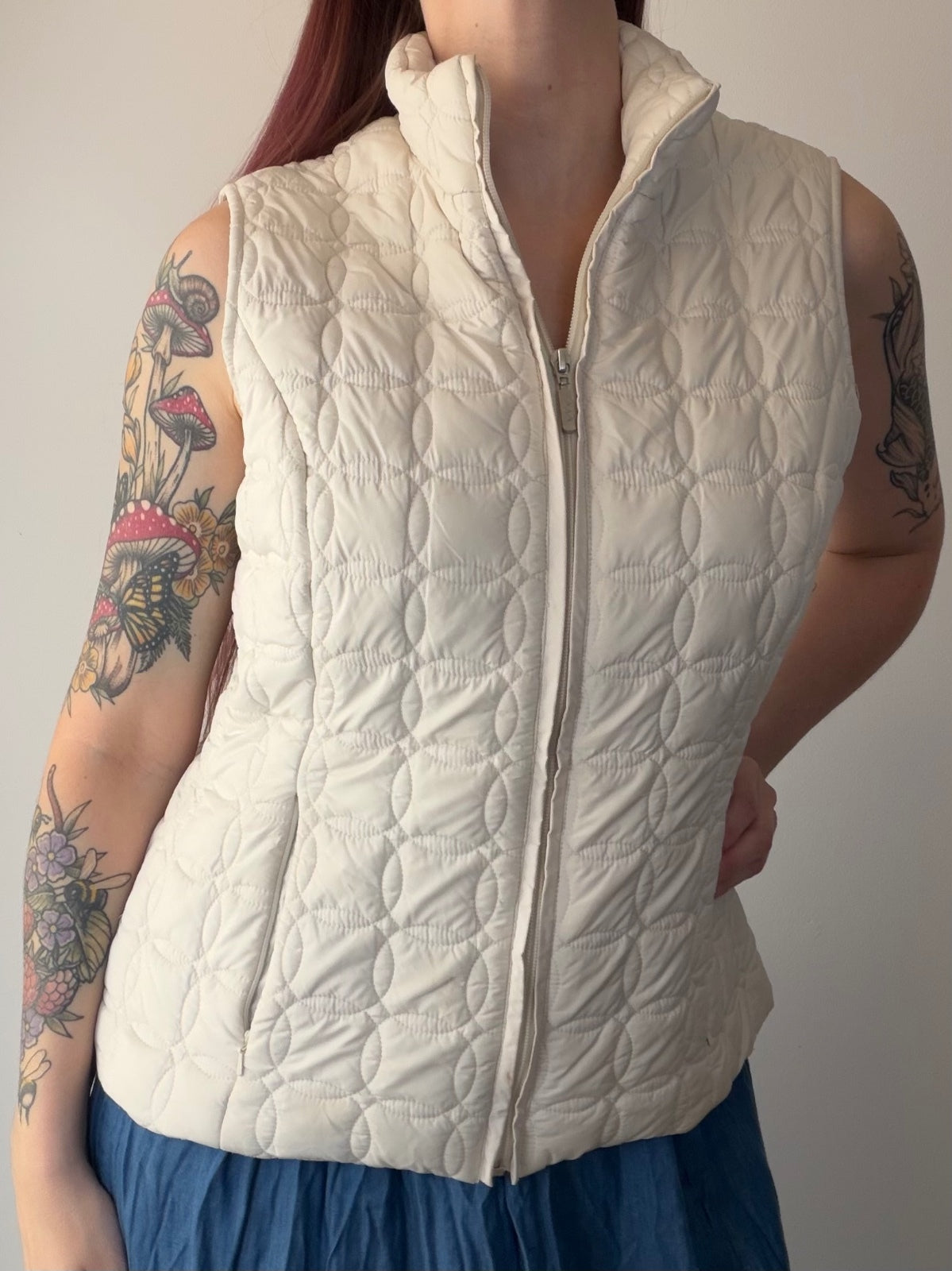 Vintage Y2K Gilet By Per Una Cream Quilted Sleeveless Puffer Vest Size M 10 12