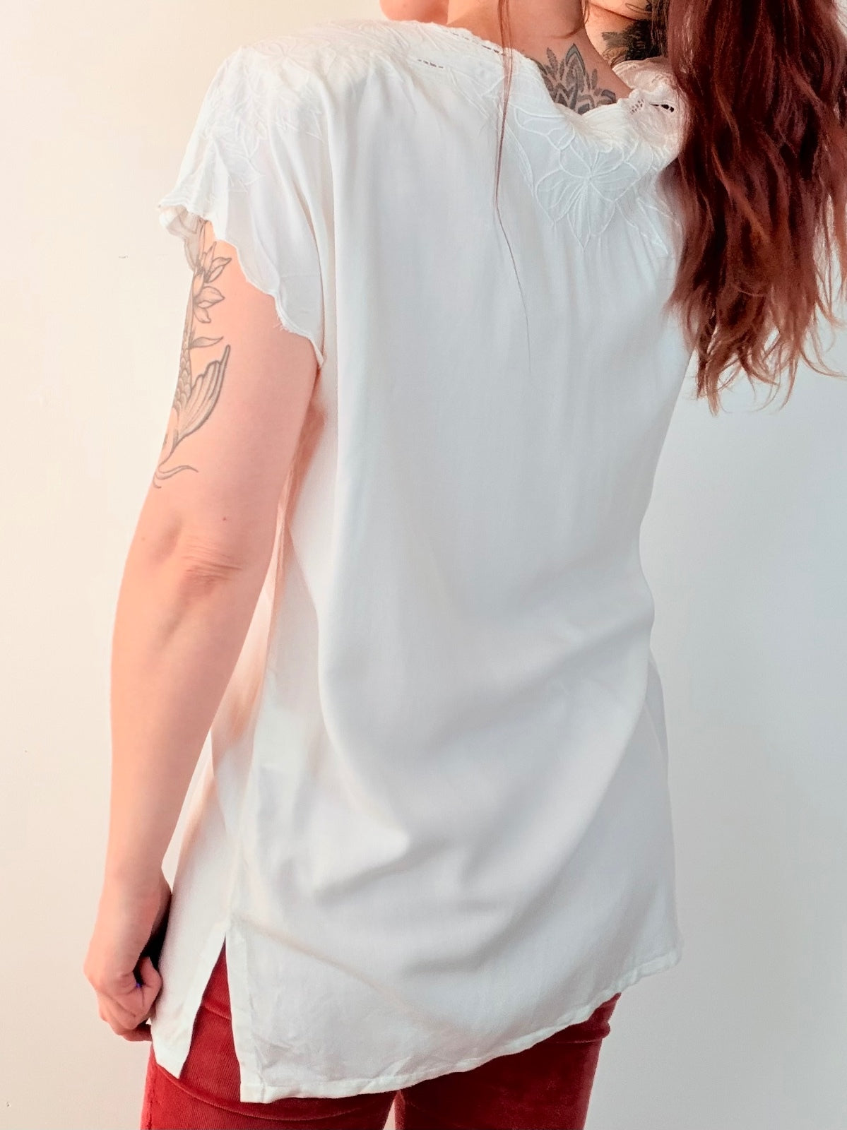 Vintage 1990s Embroidered Tunic Top with Lace Detail Size 16 to 18