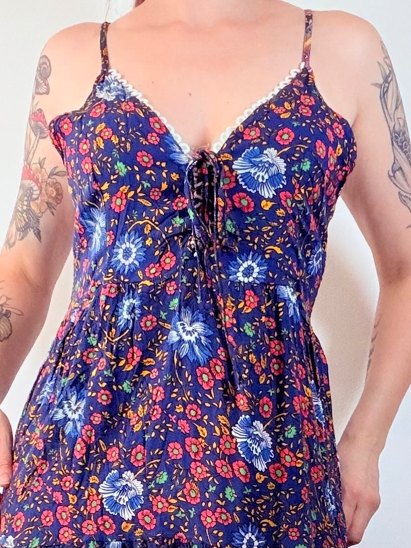 Boho Floral Summer Dress with Adjustable Straps hippie Holiday festival 10 12