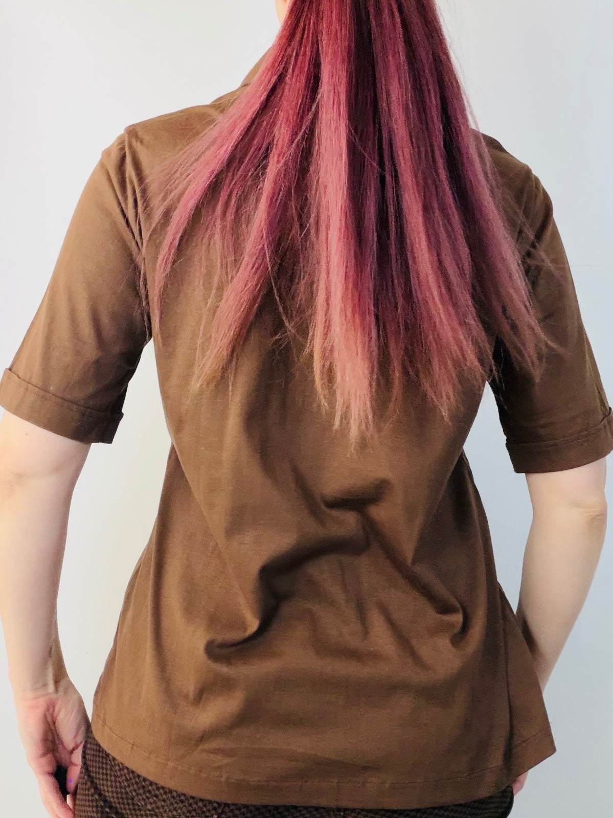 Vintage 1970s Polo Shirt Single Stitch Brown Retro Cotton T-shirt Size 14 to 16