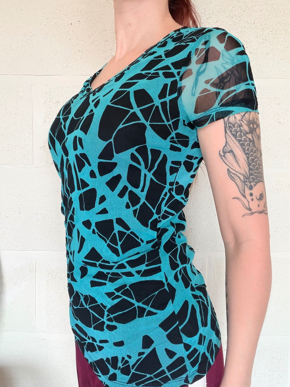 Vintage Y2K Mesh Top By Dana Buchman layered patterned V-Neck Cami Top Size 8 10