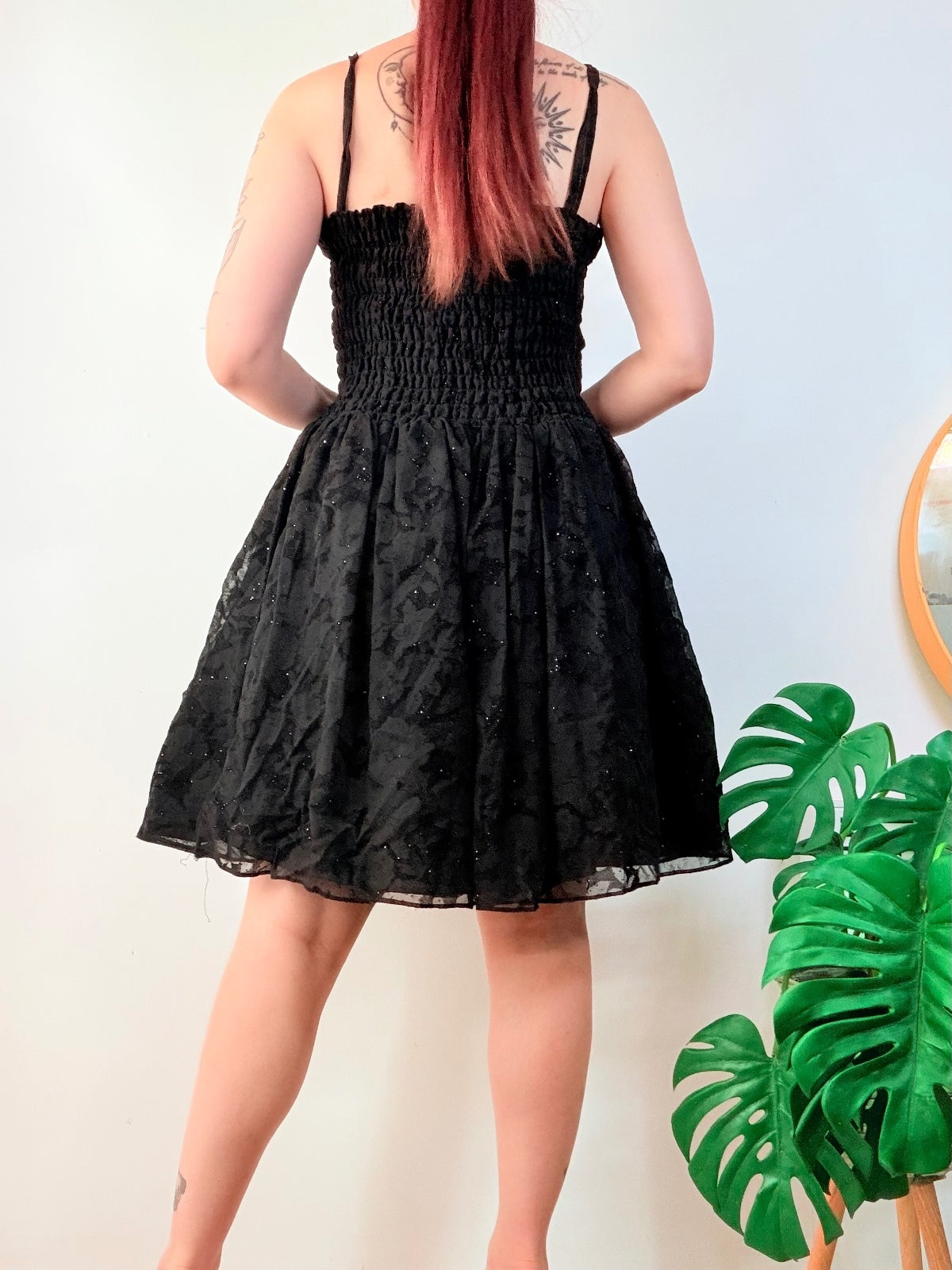 vintage 1980s Party Dress Black Sparkly A line Sweetheart Neckline Size 10 to 12