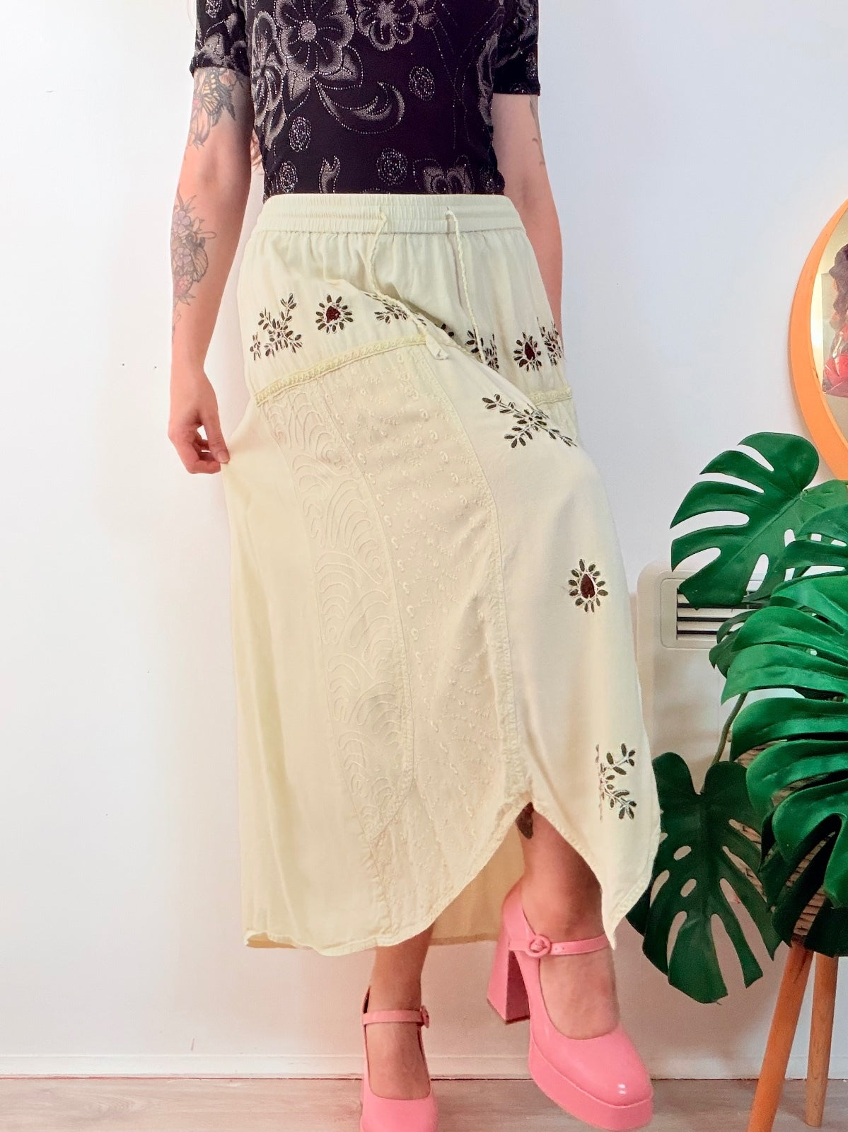Hippie Boho long skirt Asymmetric embroidered summer festival outfit size 16