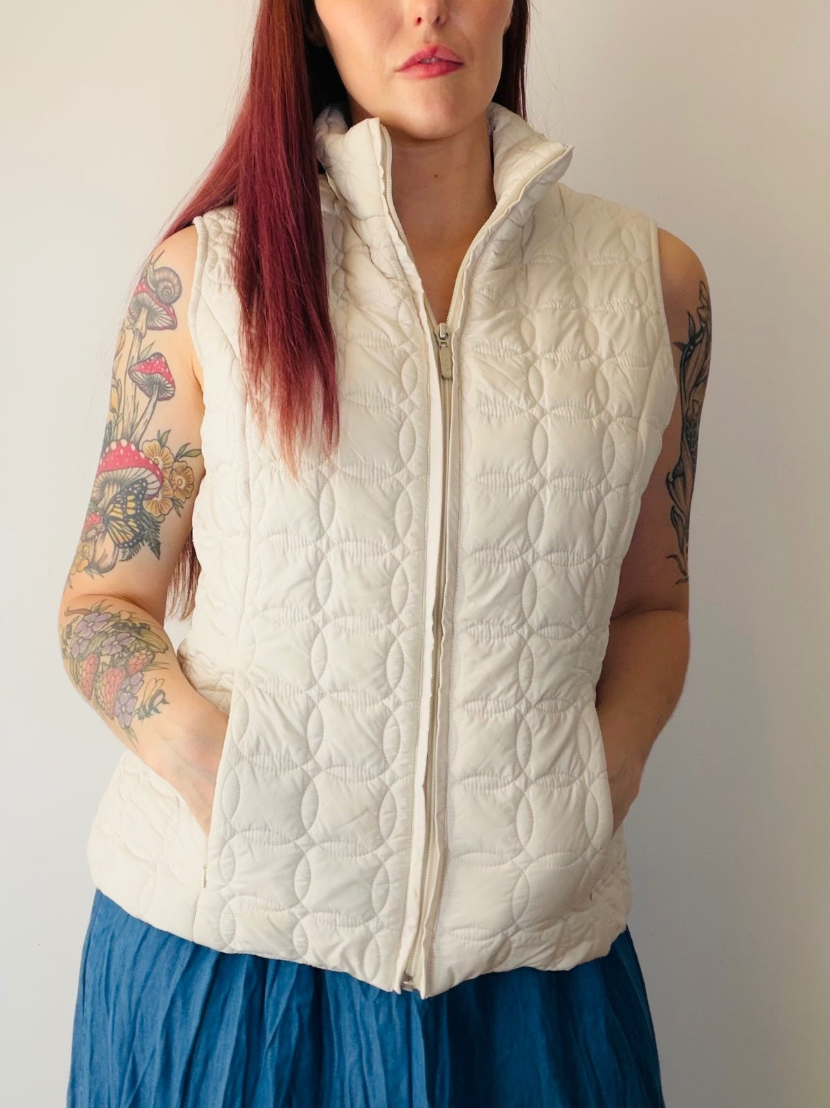 Vintage Y2K Gilet By Per Una Cream Quilted Sleeveless Puffer Vest Size M 10 12