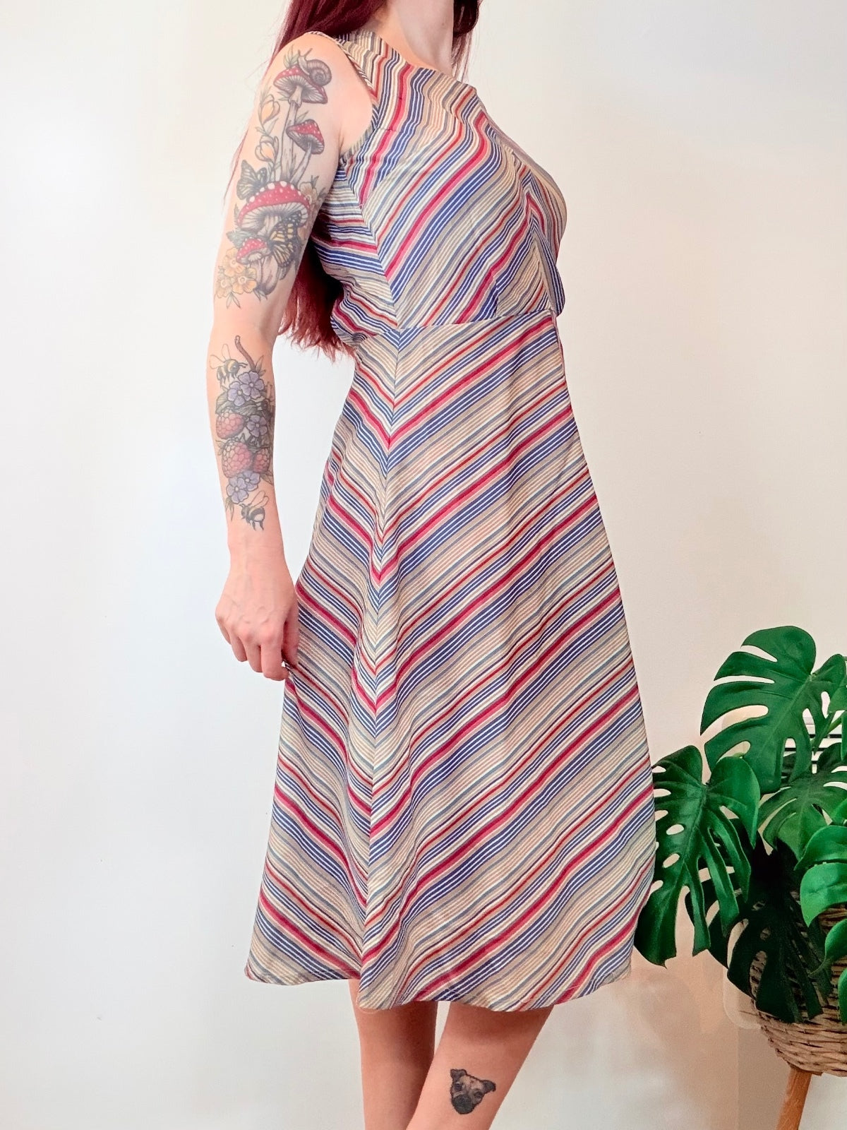 Vintage Striped Midi Dress Lightweight summer Dress Size 12