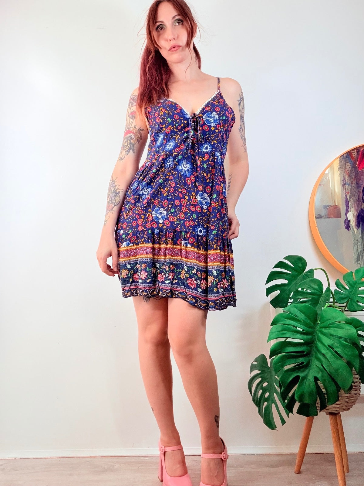 Boho Floral Summer Dress with Adjustable Straps hippie Holiday festival 10 12