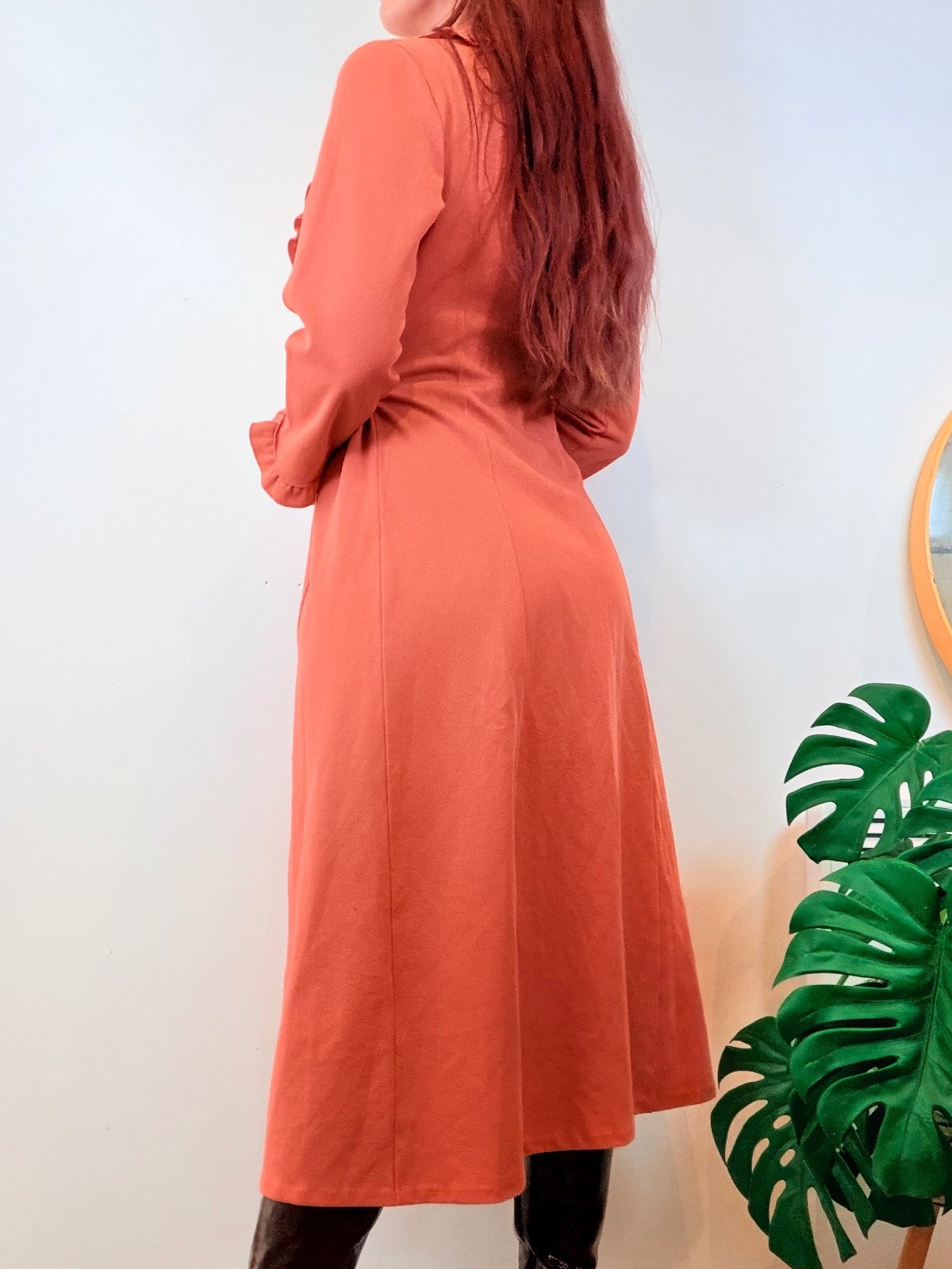 Vintage 1960s Duster Dress Jacket Ruffle Trim Long Sleeve House Coat Size 10 12