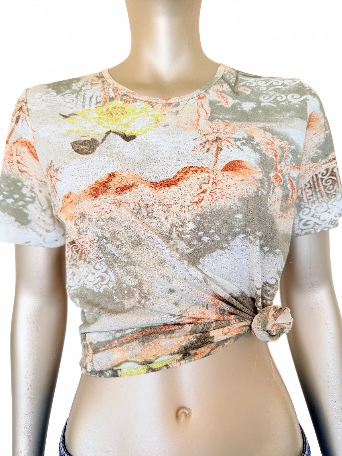 Vintage Y2K T-shirt Size 10 to 12 By TIGI WEAR Tropical Print Tee Summer Top