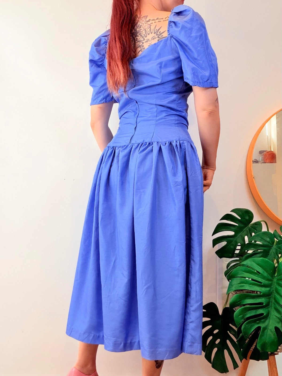 Vintage Blue Prom Dress with Ruched Detail Party Bridesmaid Eveningwear Size 12